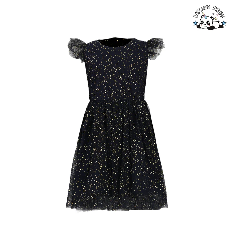 LEZONKIDS - Vestido de Malha com Estrelas Impressas e Forro de Algodão para Meninas, Saia de Princesa de Verão Personalizável, Roupas Infantis